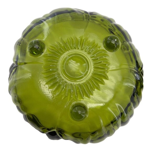 Vintage MCM Indian Glass Footed Bowls Footed Avacado Green Sunflower Scalloped - Picture 4 of 13